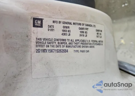 2001 Chevrolet Monte Carlo Ss z USA, uszkodzony, nr VIN 2G1WX15K719262684